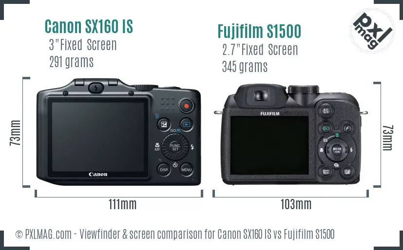 Canon SX160 IS vs Fujifilm S1500 Screen and Viewfinder comparison