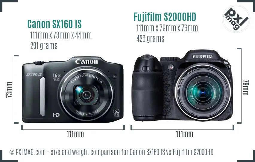 Canon SX160 IS vs Fujifilm S2000HD size comparison