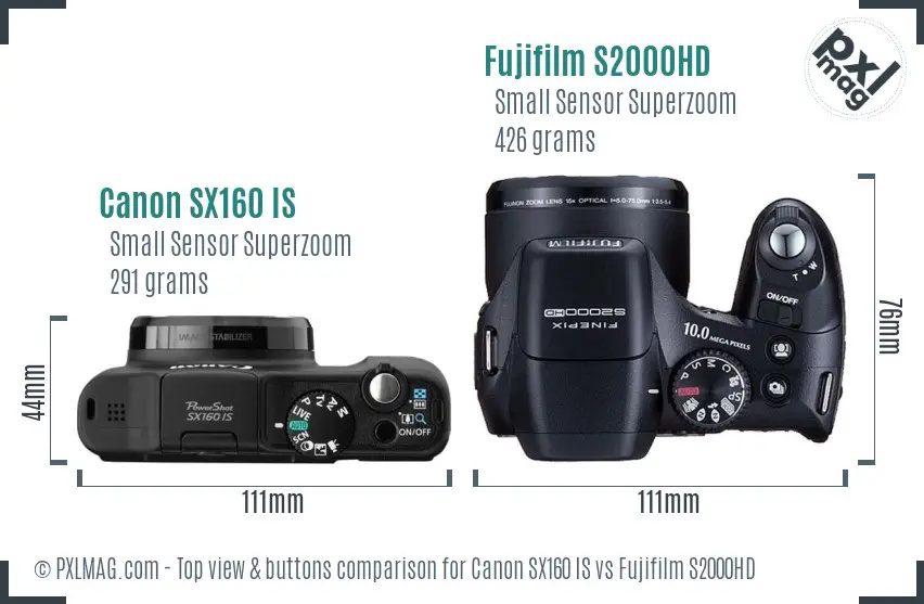 Canon SX160 IS vs Fujifilm S2000HD top view buttons comparison