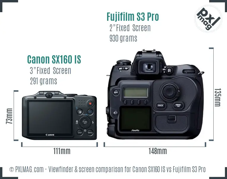 Canon SX160 IS vs Fujifilm S3 Pro Screen and Viewfinder comparison