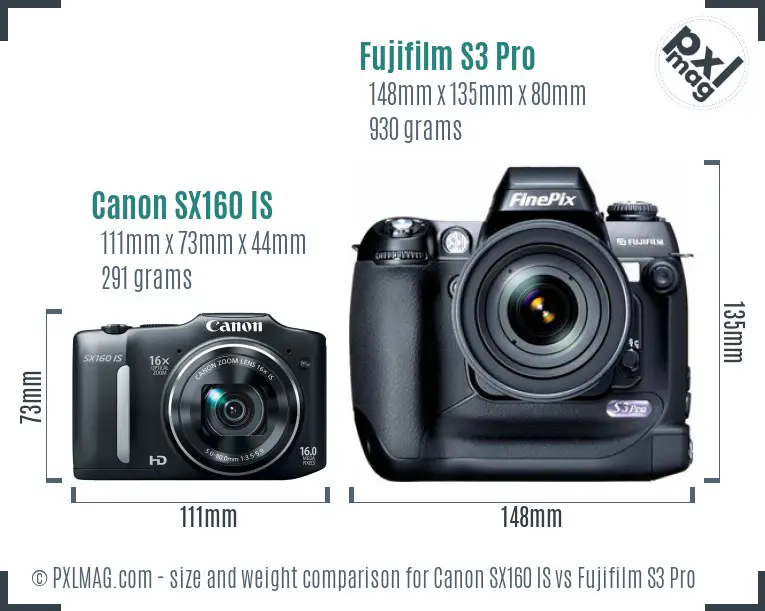 Canon SX160 IS vs Fujifilm S3 Pro size comparison