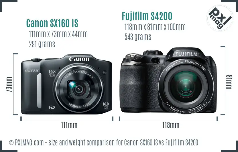 Canon SX160 IS vs Fujifilm S4200 size comparison