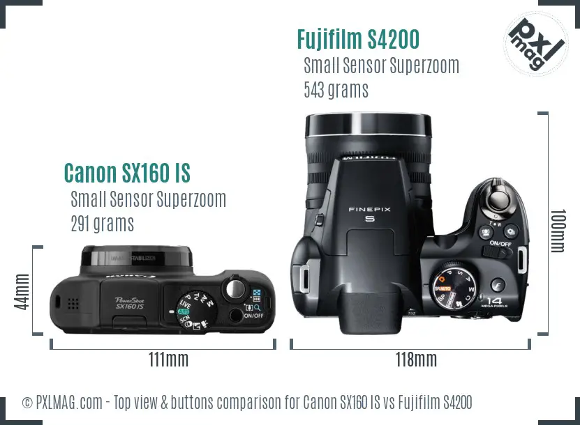 Canon SX160 IS vs Fujifilm S4200 top view buttons comparison