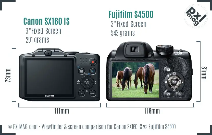 Canon SX160 IS vs Fujifilm S4500 Screen and Viewfinder comparison