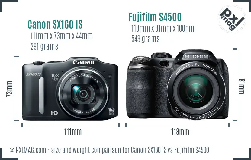 Canon SX160 IS vs Fujifilm S4500 size comparison