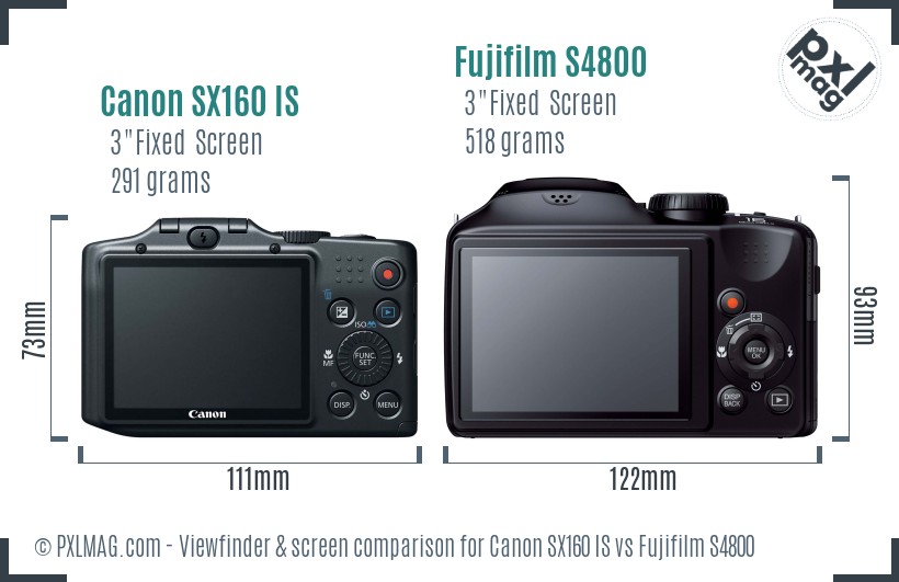 Canon SX160 IS vs Fujifilm S4800 Screen and Viewfinder comparison