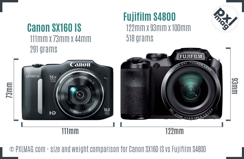 Canon SX160 IS vs Fujifilm S4800 size comparison