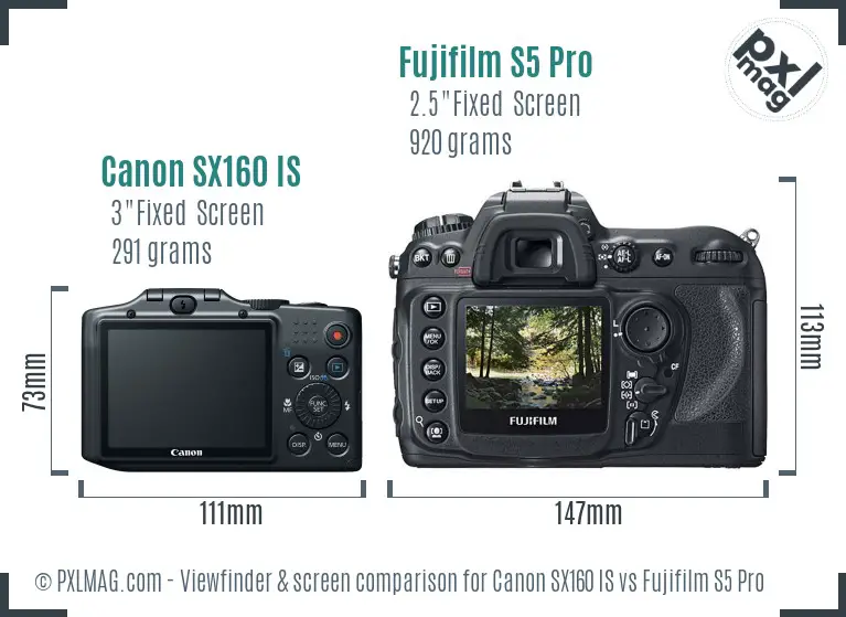Canon SX160 IS vs Fujifilm S5 Pro Screen and Viewfinder comparison Canon SX160 IS vs Fujifilm S5 Pro Screen and Viewfinder comparison