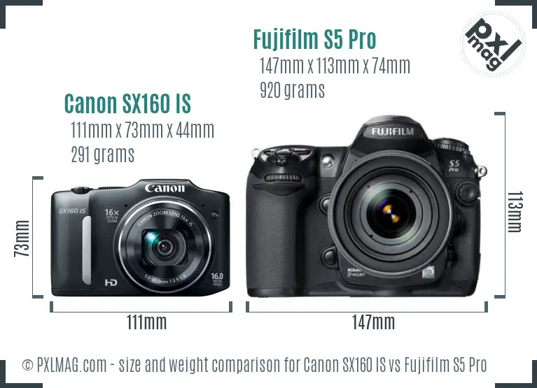 Canon SX160 IS vs Fujifilm S5 Pro size comparison Canon SX160 IS vs Fujifilm S5 Pro size comparison