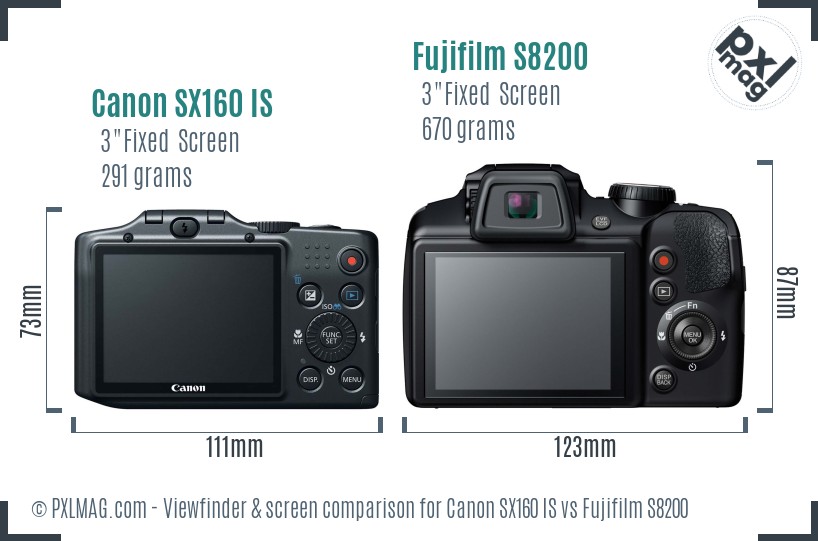 Canon SX160 IS vs Fujifilm S8200 Screen and Viewfinder comparison