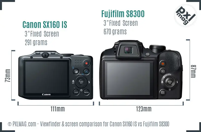 Canon SX160 IS vs Fujifilm S8300 Screen and Viewfinder comparison