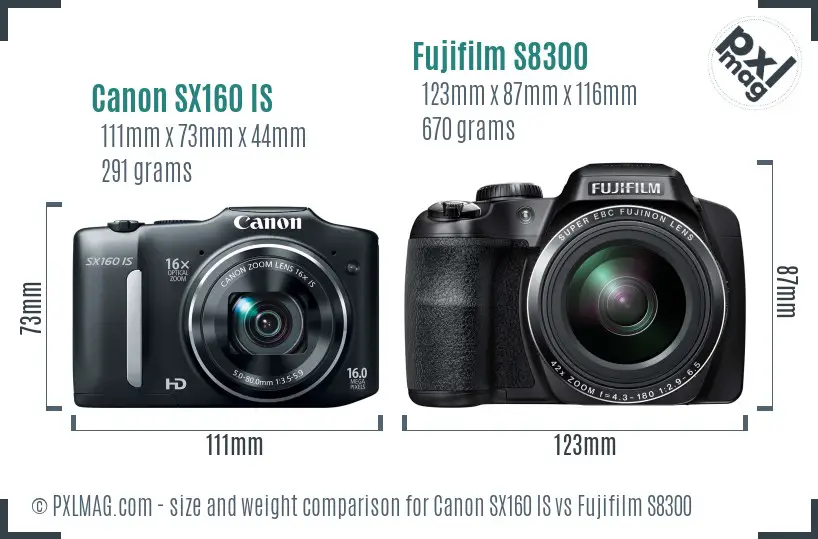 Canon SX160 IS vs Fujifilm S8300 size comparison