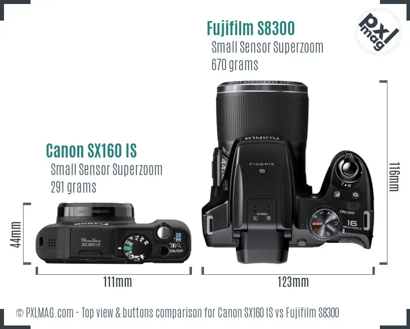 Canon SX160 IS vs Fujifilm S8300 top view buttons comparison