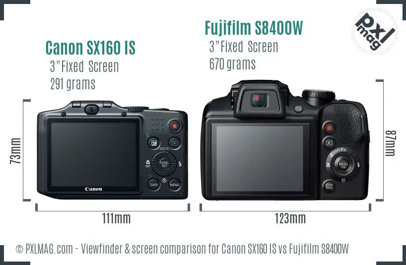 Canon SX160 IS vs Fujifilm S8400W Screen and Viewfinder comparison