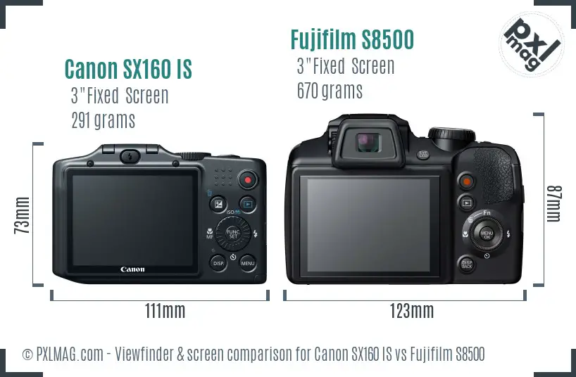 Canon SX160 IS vs Fujifilm S8500 Screen and Viewfinder comparison