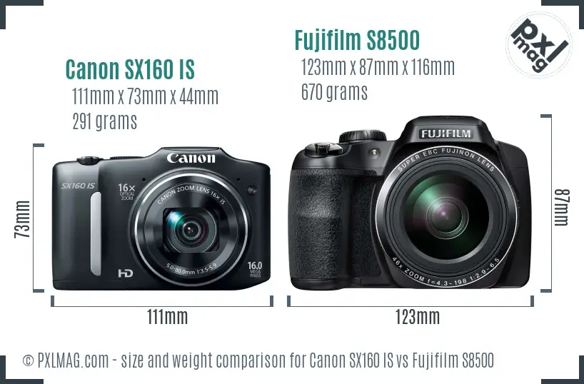 Canon SX160 IS vs Fujifilm S8500 size comparison