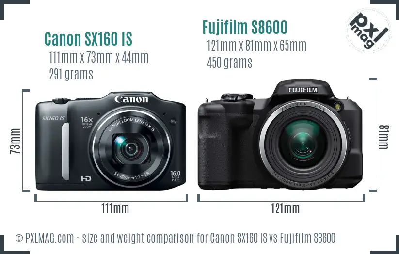 Canon SX160 IS vs Fujifilm S8600 size comparison