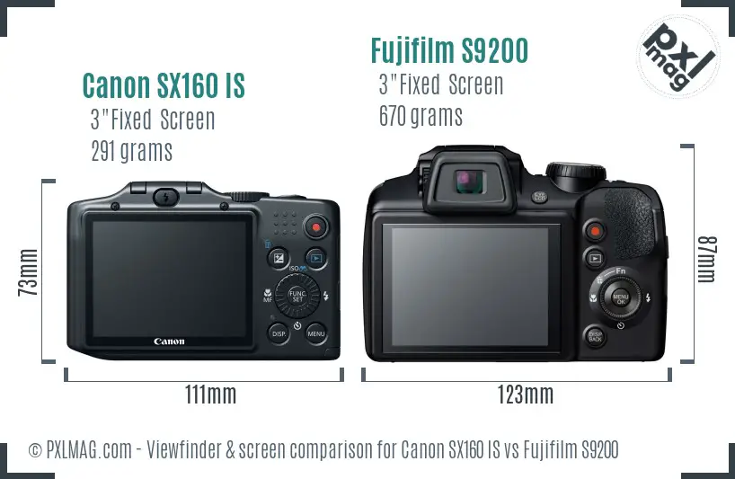 Canon SX160 IS vs Fujifilm S9200 Screen and Viewfinder comparison