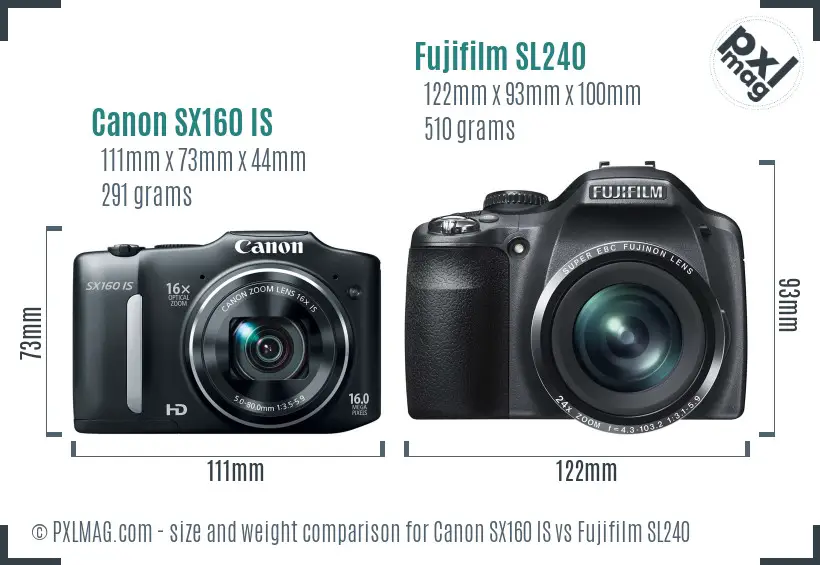 Canon SX160 IS vs Fujifilm SL240 size comparison