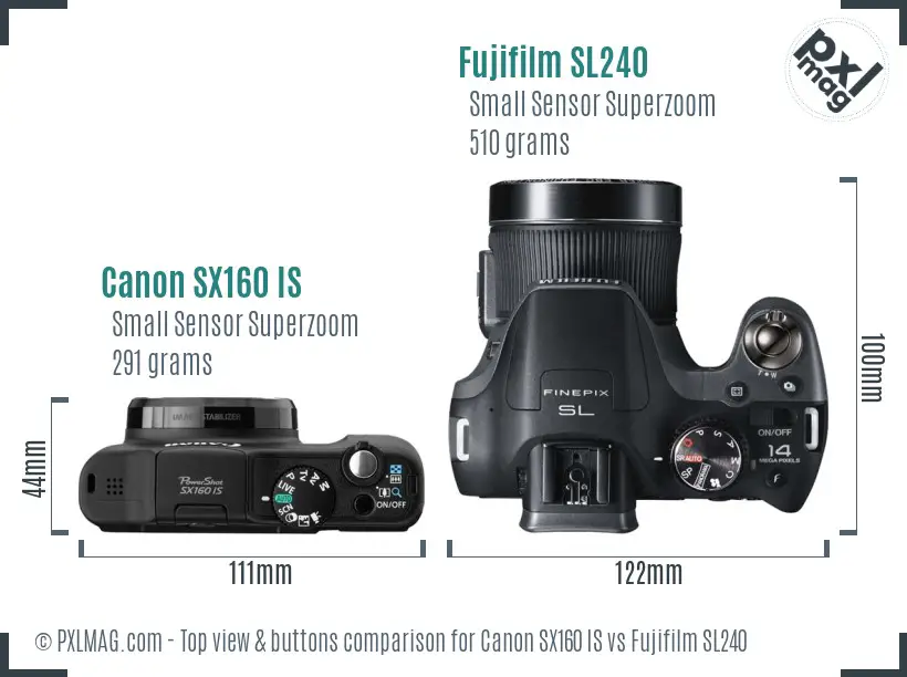 Canon SX160 IS vs Fujifilm SL240 top view buttons comparison