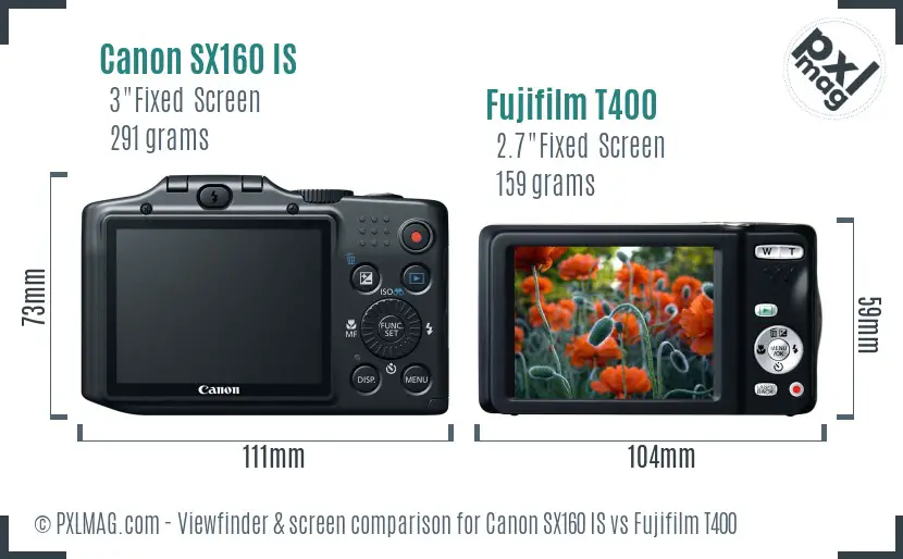 Canon SX160 IS vs Fujifilm T400 Screen and Viewfinder comparison Canon SX160 IS vs Fujifilm T400 Screen and Viewfinder comparison