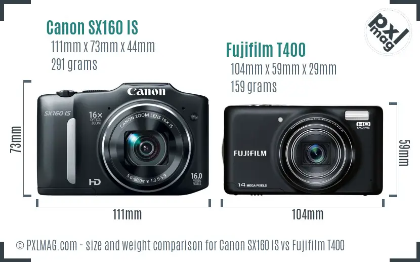 Canon SX160 IS vs Fujifilm T400 size comparison Canon SX160 IS vs Fujifilm T400 size comparison