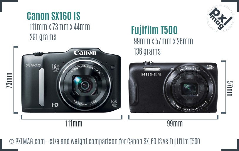 Canon SX160 IS vs Fujifilm T500 size comparison Canon SX160 IS vs Fujifilm T500 size comparison
