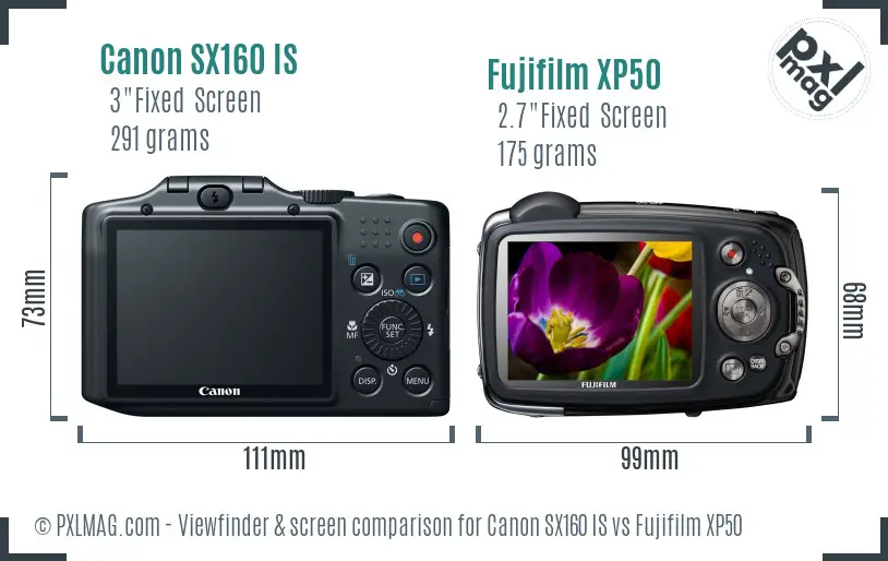 Canon SX160 IS vs Fujifilm XP50 Screen and Viewfinder comparison