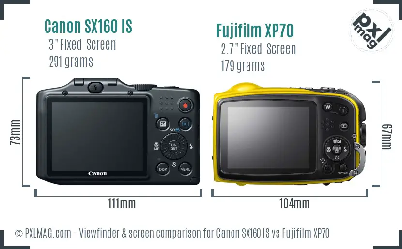 Canon SX160 IS vs Fujifilm XP70 Screen and Viewfinder comparison