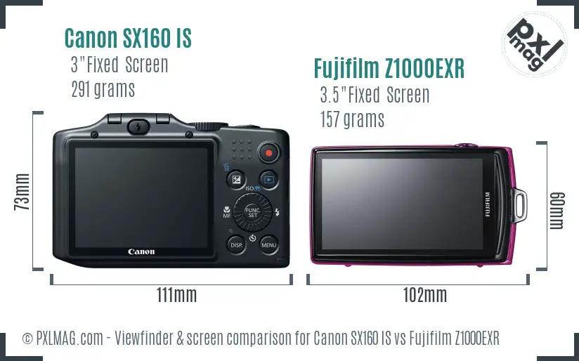 Canon SX160 IS vs Fujifilm Z1000EXR Screen and Viewfinder comparison