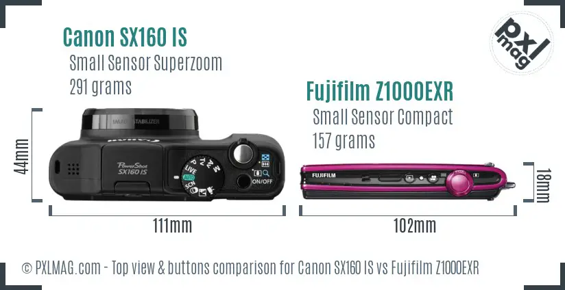 Canon SX160 IS vs Fujifilm Z1000EXR top view buttons comparison