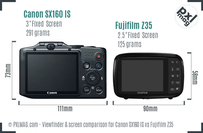 Canon SX160 IS vs Fujifilm Z35 Screen and Viewfinder comparison