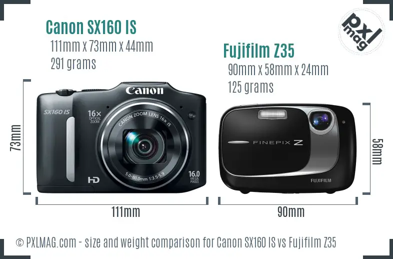 Canon SX160 IS vs Fujifilm Z35 size comparison
