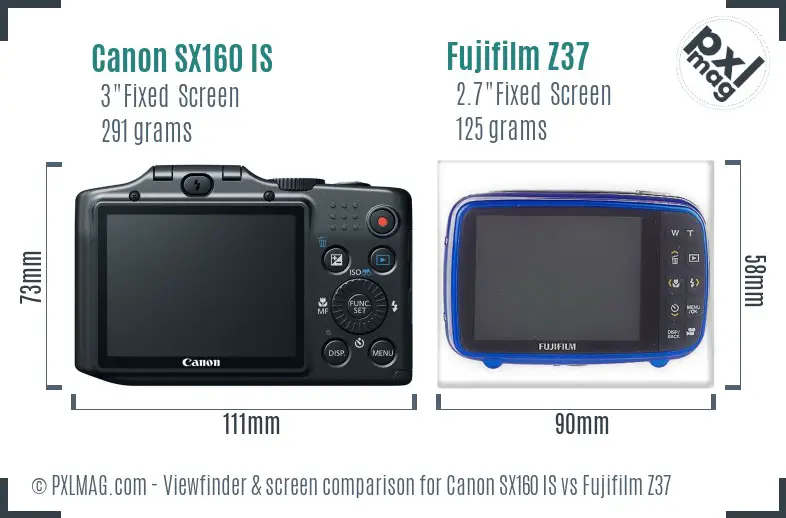 Canon SX160 IS vs Fujifilm Z37 Screen and Viewfinder comparison Canon SX160 IS vs Fujifilm Z37 Screen and Viewfinder comparison
