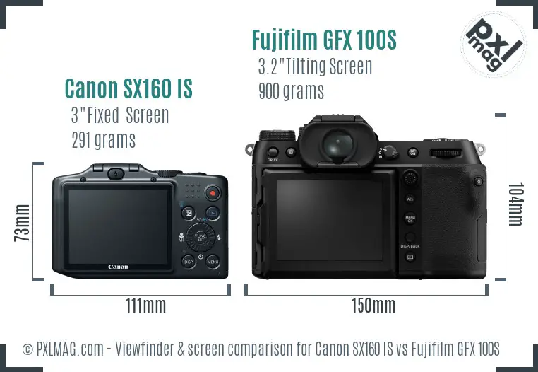 Canon SX160 IS vs Fujifilm GFX 100S Screen and Viewfinder comparison