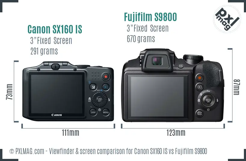 Canon SX160 IS vs Fujifilm S9800 Screen and Viewfinder comparison