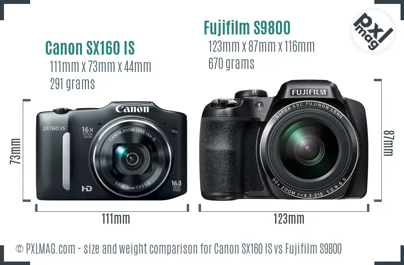 Canon SX160 IS vs Fujifilm S9800 size comparison
