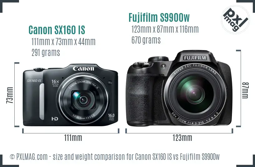 Canon SX160 IS vs Fujifilm S9900w size comparison Canon SX160 IS vs Fujifilm S9900w size comparison
