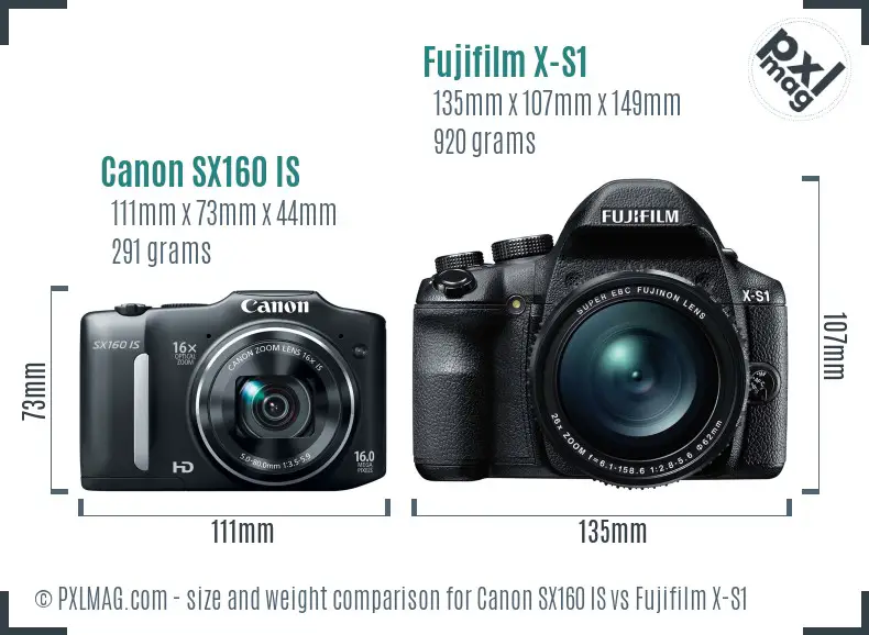 Canon SX160 IS vs Fujifilm X-S1 size comparison Canon SX160 IS vs Fujifilm X-S1 size comparison