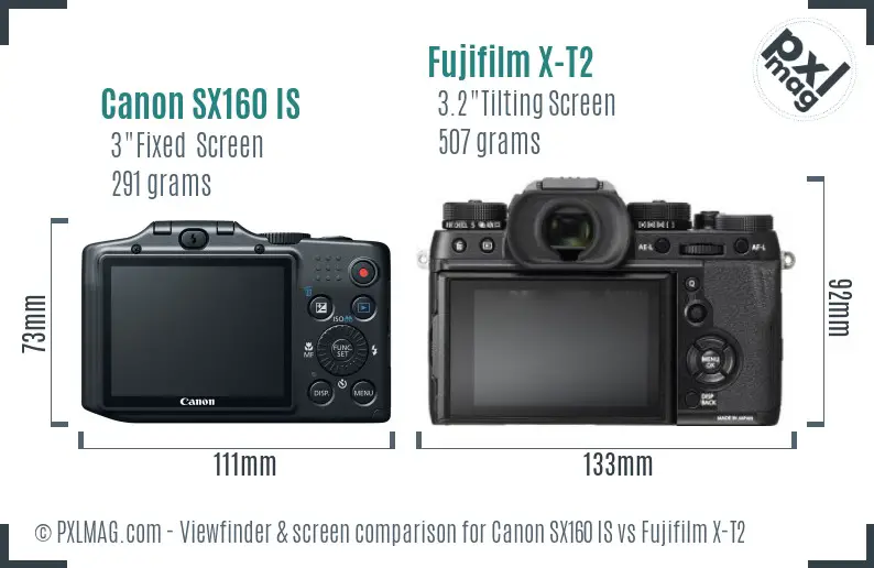 Canon SX160 IS vs Fujifilm X-T2 Screen and Viewfinder comparison