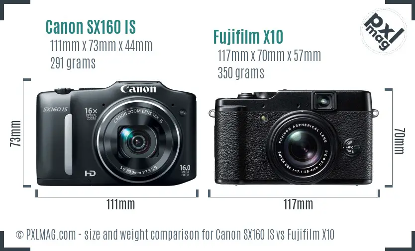 Canon SX160 IS vs Fujifilm X10 size comparison