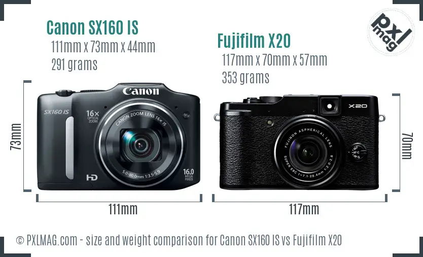 Canon SX160 IS vs Fujifilm X20 size comparison