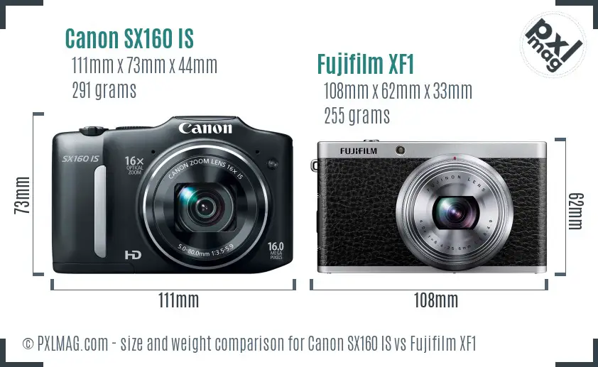 Canon SX160 IS vs Fujifilm XF1 size comparison Canon SX160 IS vs Fujifilm XF1 size comparison