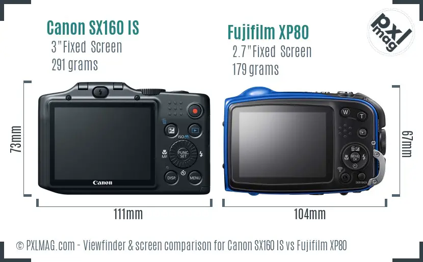 Canon SX160 IS vs Fujifilm XP80 Screen and Viewfinder comparison