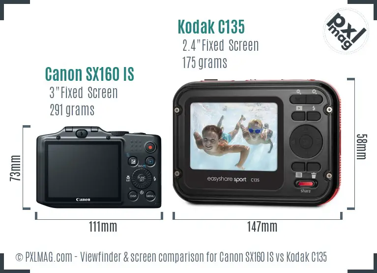 Canon SX160 IS vs Kodak C135 Screen and Viewfinder comparison Canon SX160 IS vs Kodak C135 Screen and Viewfinder comparison