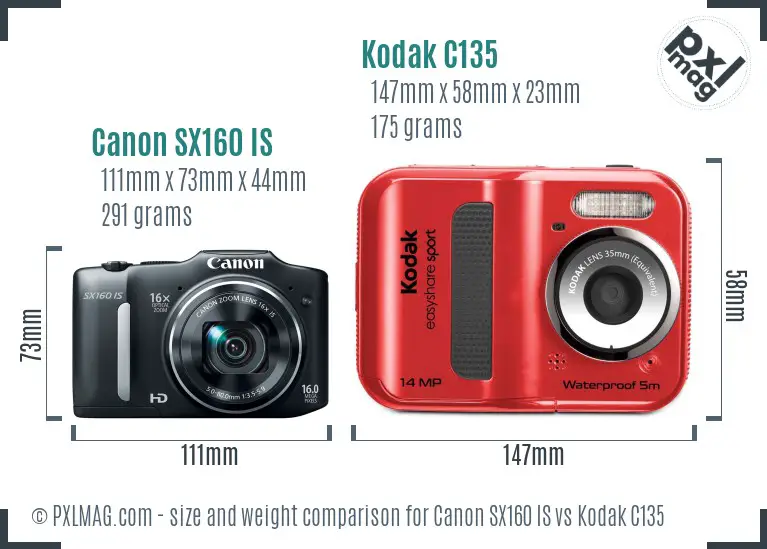 Canon SX160 IS vs Kodak C135 size comparison Canon SX160 IS vs Kodak C135 size comparison