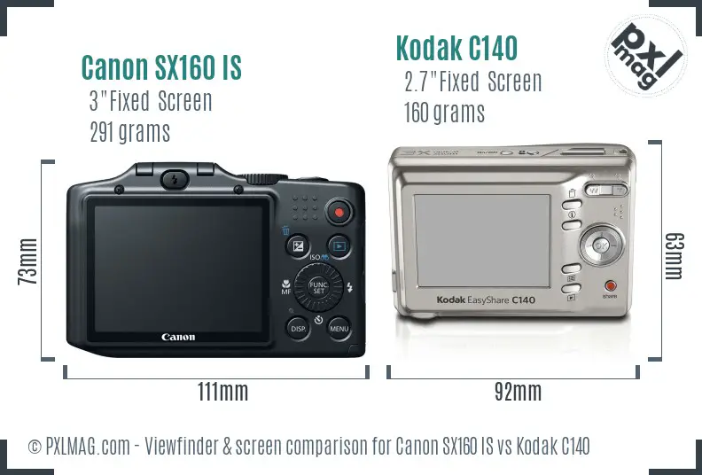 Canon SX160 IS vs Kodak C140 Screen and Viewfinder comparison