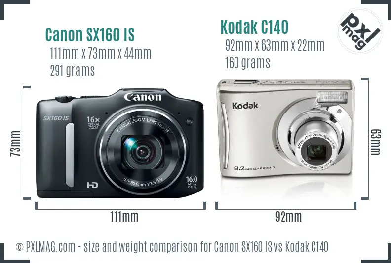 Canon SX160 IS vs Kodak C140 size comparison