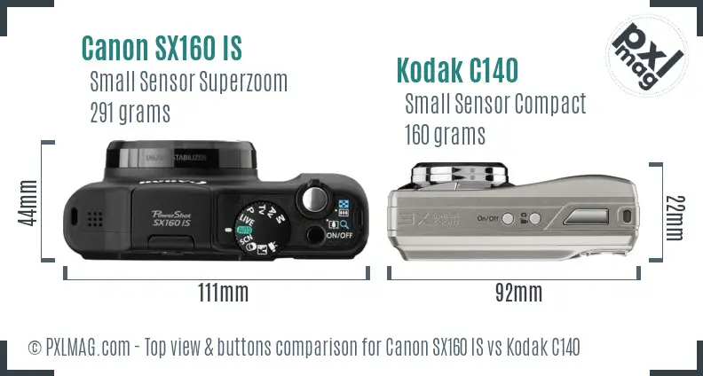 Canon SX160 IS vs Kodak C140 top view buttons comparison