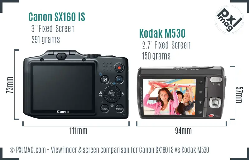 Canon SX160 IS vs Kodak M530 Screen and Viewfinder comparison